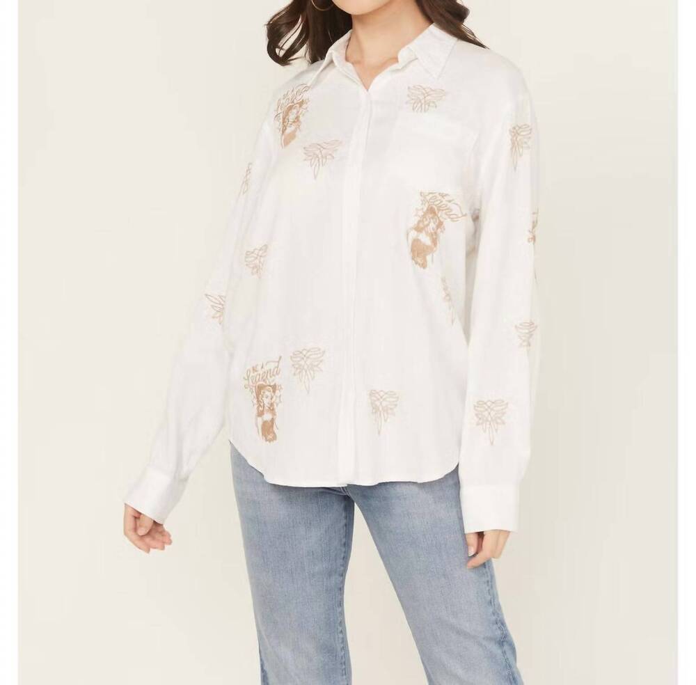 NEW BLUE B boot stitch cowgirl embroidered button-up in white